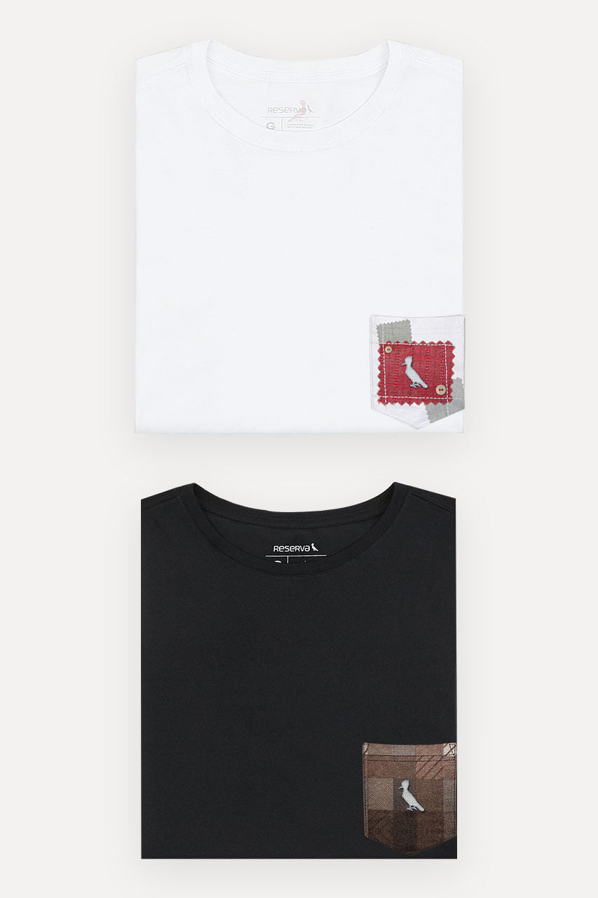 kit 2 camisetas bolso xadrez